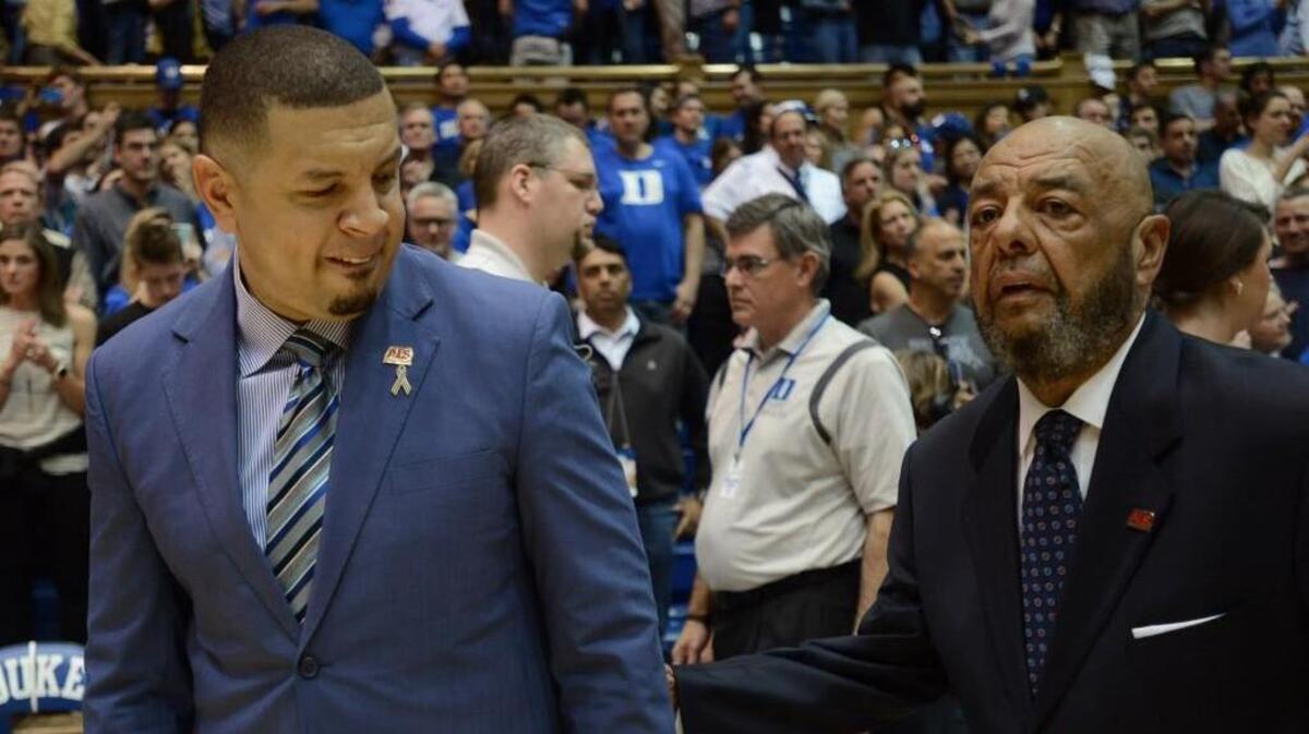 Duke’s Jeff Capel III and his father, Jeff Capel Jr., leave the court after Duke’s win over Wake Forest in February. The elder Capel died Monday at 64.