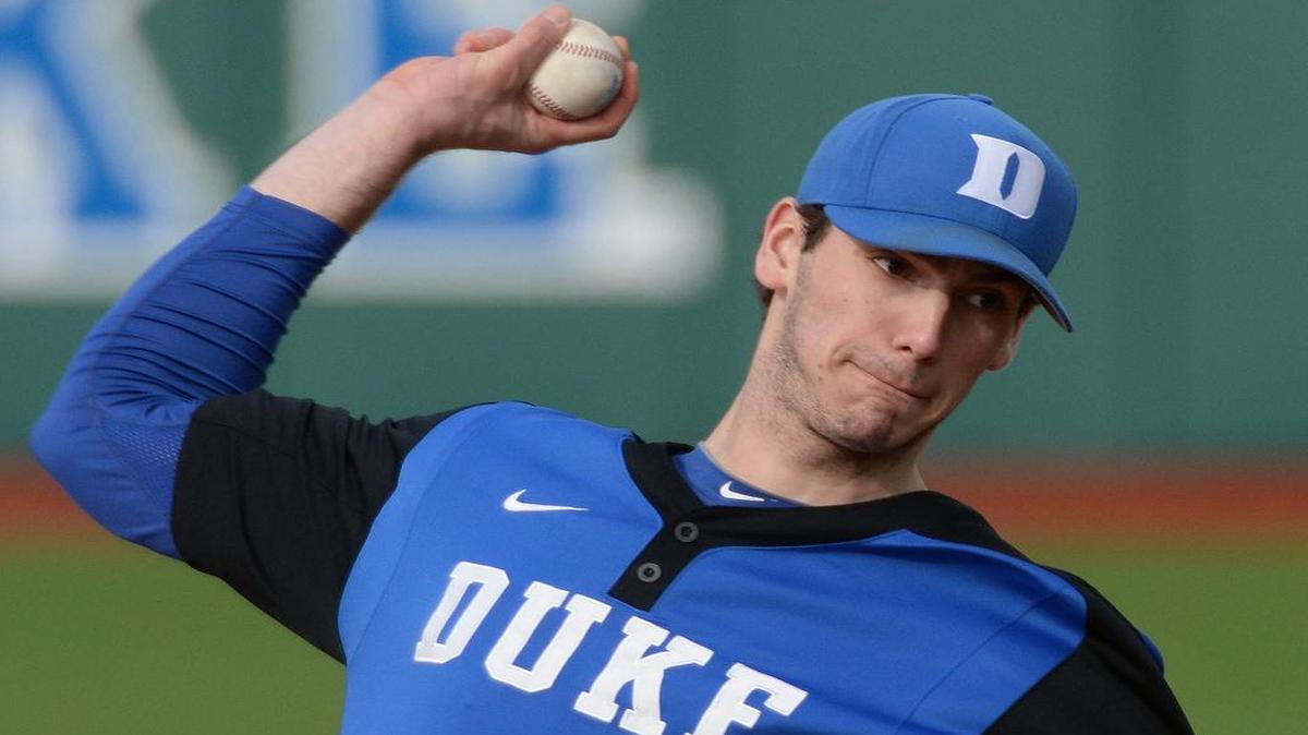 
Duke's hard-throwing ace Michael Matuella, projected as a possible No. 1 overall pick in the June draft, pitches during a scrimmage at Jack Combs Field on the Duke University campus on Friday, February 6, 2015.
