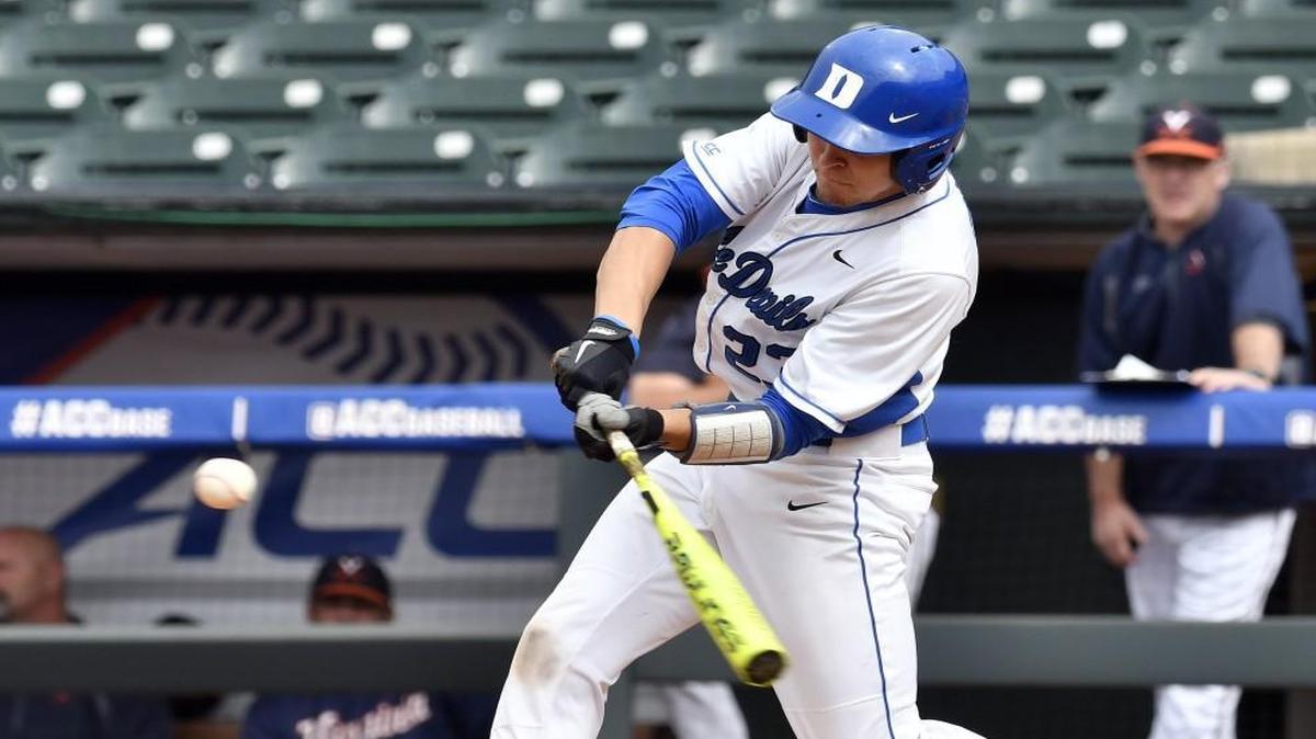 Duke’s Chris Proctor takes a swing against Virginia during the ACC baseball tournament in Louisville, Ky.