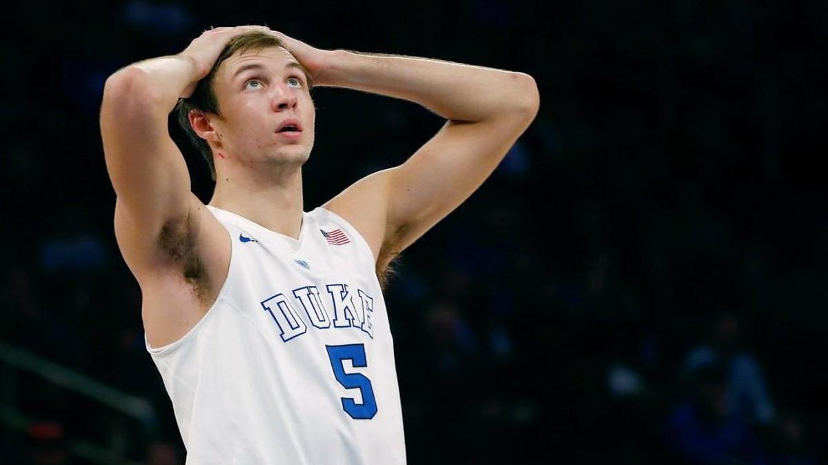 Duke’s Luke Kennard looks on during the final moments of the Blue Devils 77-75 OT loss to the Utah Utes during the Ameritas Insurance Classic at Madison Square Garden.