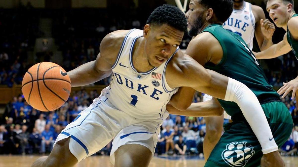 Duke's Trevon Duval drives against Northwest Missouri State's Justin Pitts in October.