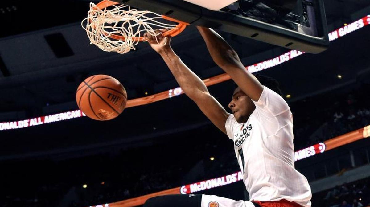 Marques Bolden #1 of the West team goes up for a dunk against the East team during the 2016 McDonalds's All American Game on March 30, 2016 at the United Center in Chicago, Illinois.