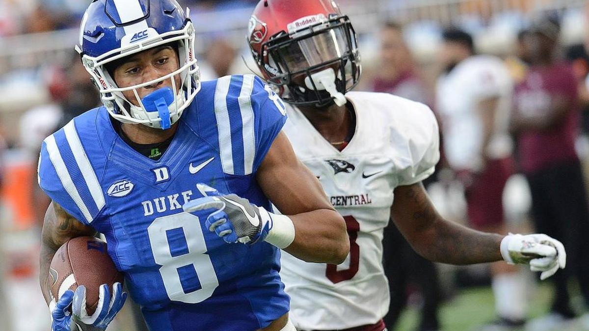 Duke's Aaron Young scores on a 54-yard touchdown run against North Carolina Central University.