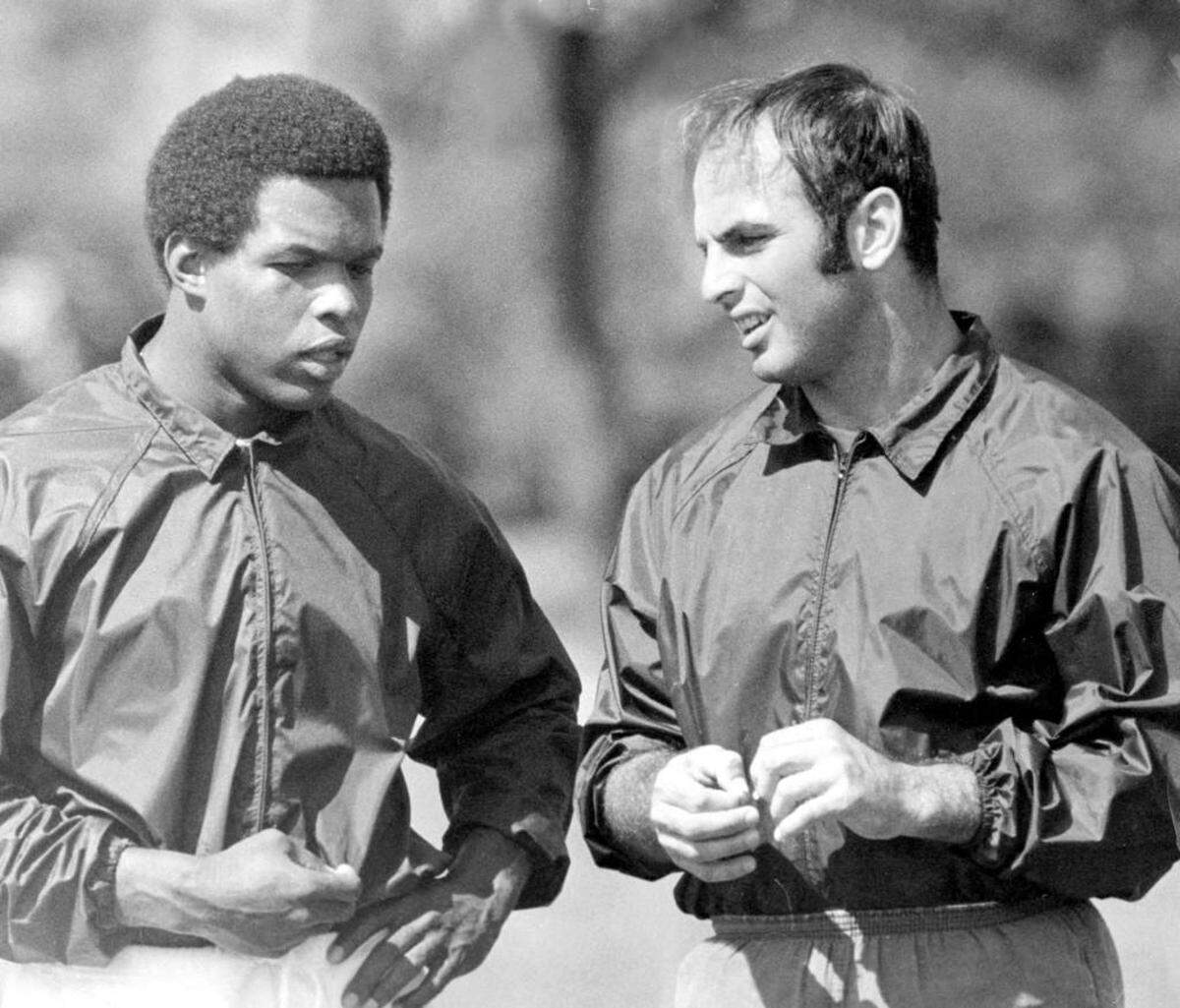 Gale Sayers (left) and former Wake Forest back Brian Piccolo formed a special friendship as Bears running backs in the late 1960s.