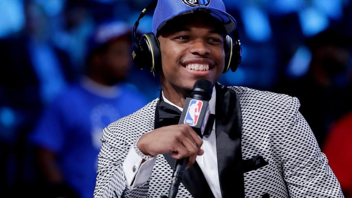 Dennis Smith Jr. answers questions during an interview after being selected by the Dallas Mavericks as the ninth pick overall during the NBA basketball draft on June 22, 2017, in New York. (AP Photo/Frank Franklin II)