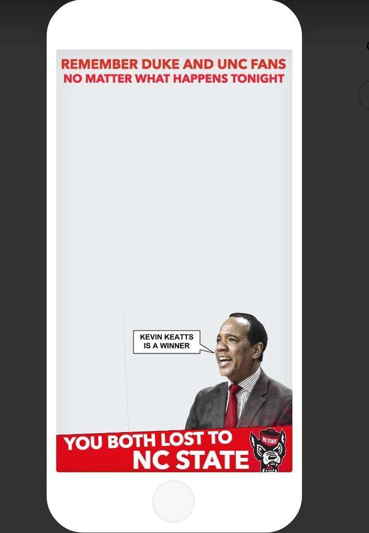 The design of Scott Parnell’s Snapchat filter that will be available in Chapel Hill during the Duke’s basketball game at UNC on Feb. 8.