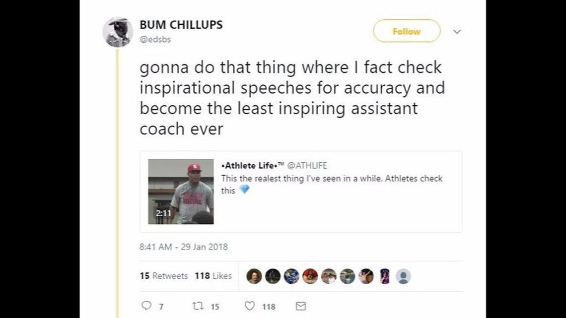 A screenshot of a tweet by Bum Chillups.