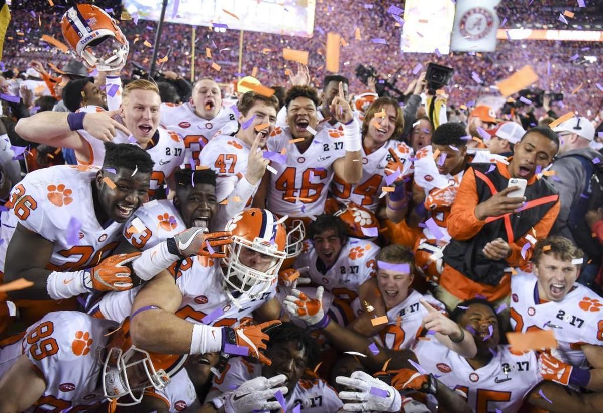 Clemson celebrates its 35-31 win over the Alabama on Jan. 10. The ACC released its 2018 football schedule on Wednesday.