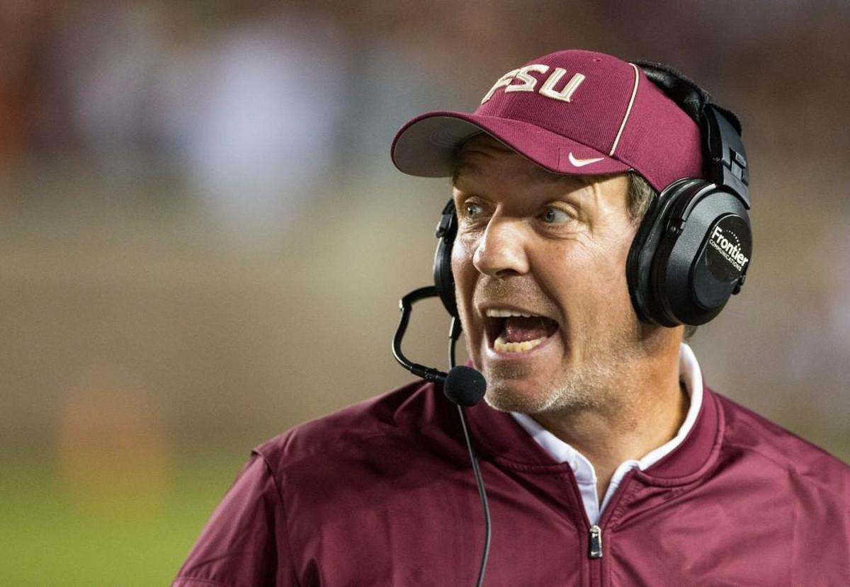 Florida State coach Jimbo Fisher shouts instructions during the Seminoles’ game against Clemson in October.