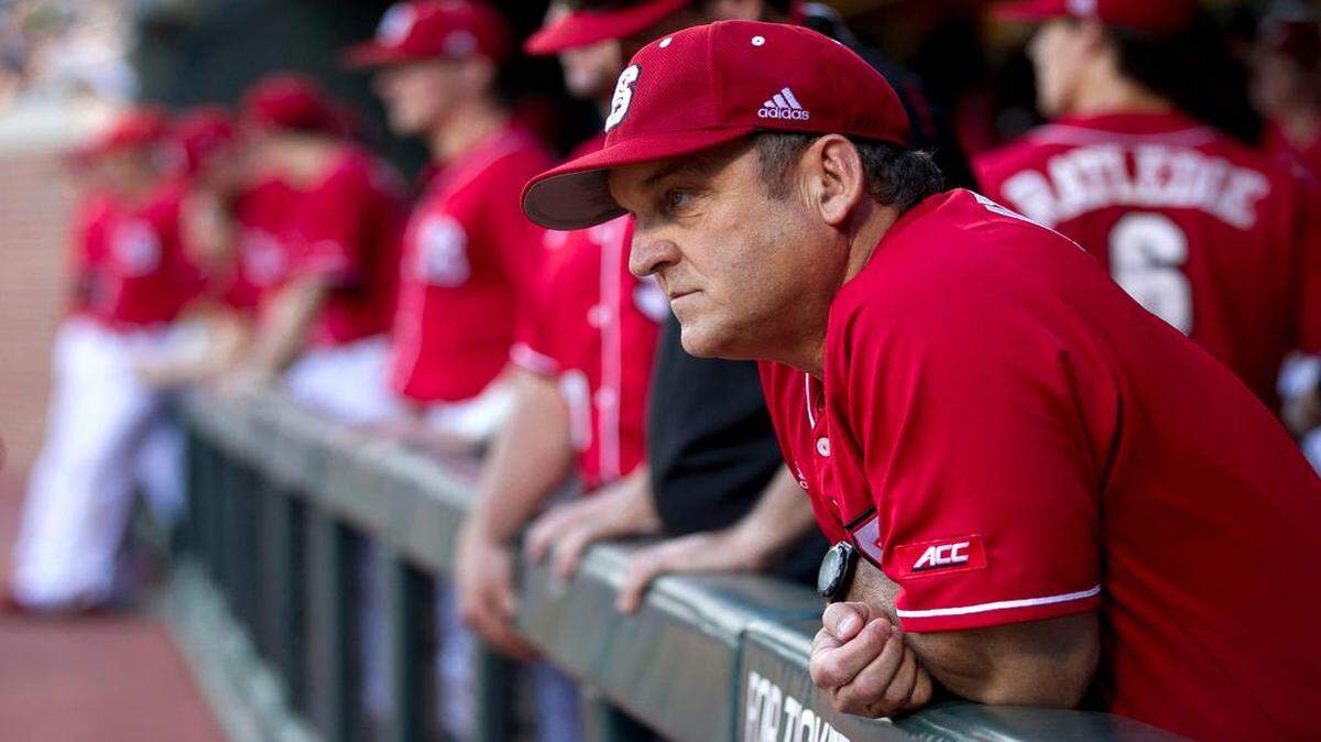 
N.C. State baseball coach Elliott Avent watches the starting lineup introductions during the Wolfpack’s game against North Carolina on Friday, April 10, 2015 at Boshamer Stadium in Chapel Hill, N.C.
