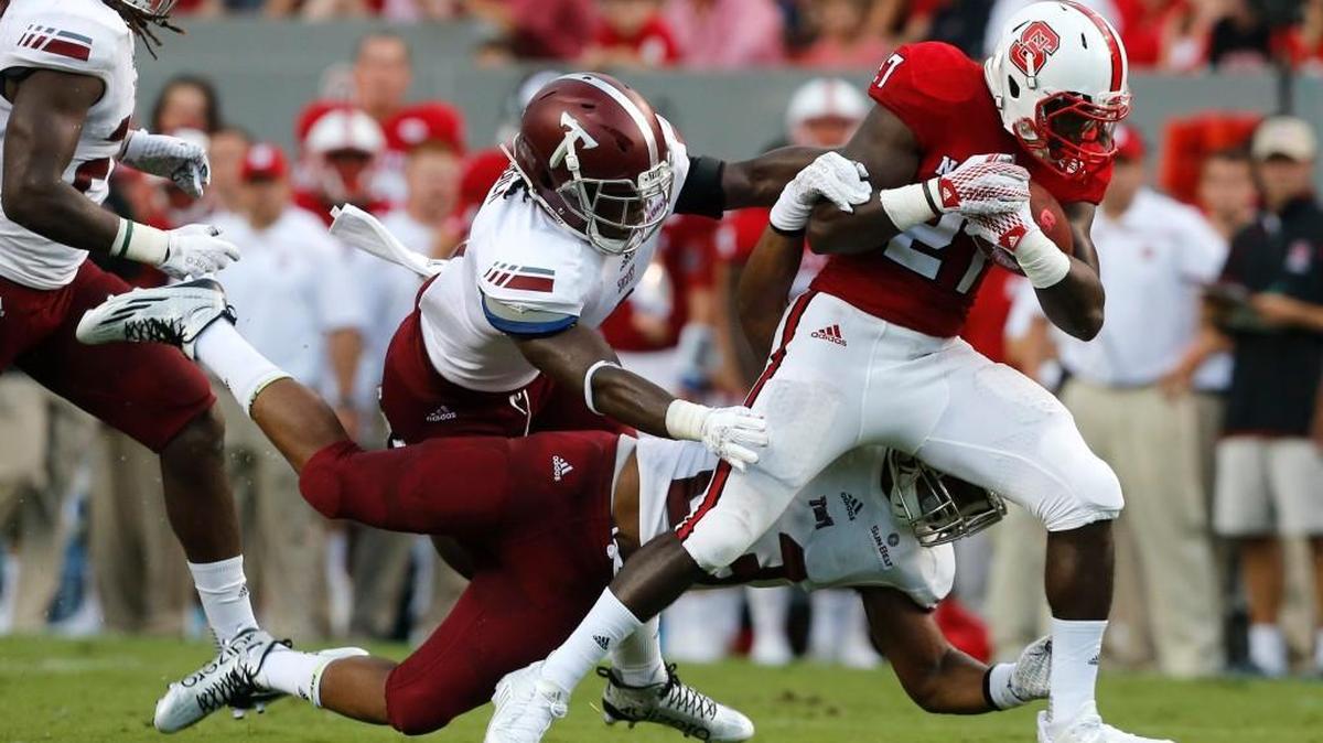 N.C. State running back Dakwa Nichols (27) and freshman Reggie Gallaspy played in the second half last weekend against Clemson, and both figure to have a larger role against Boston College on Saturday.