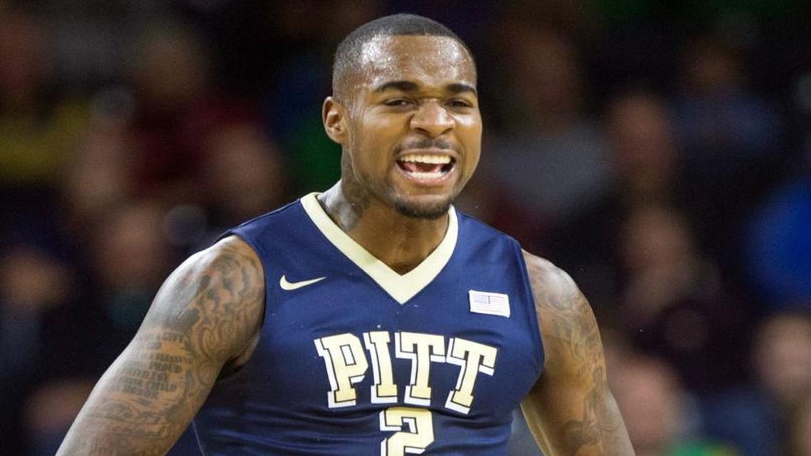 Pittsburghs Michael Young celebrates a basket during the game against Notre Dame on Saturday, Jan. 9, in South Bend, Ind.