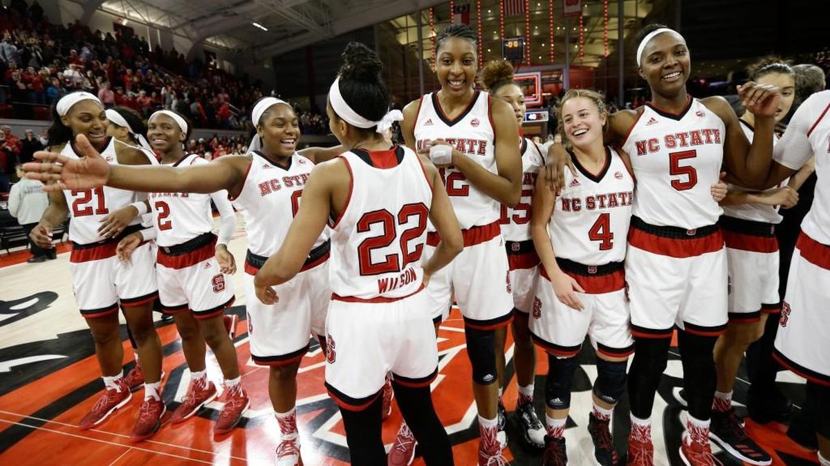 N.C. State celebrates after beating Notre Dame 70-62 in Raleigh on Dec. 29, 2016. (AP Photo/Gerry Broome)