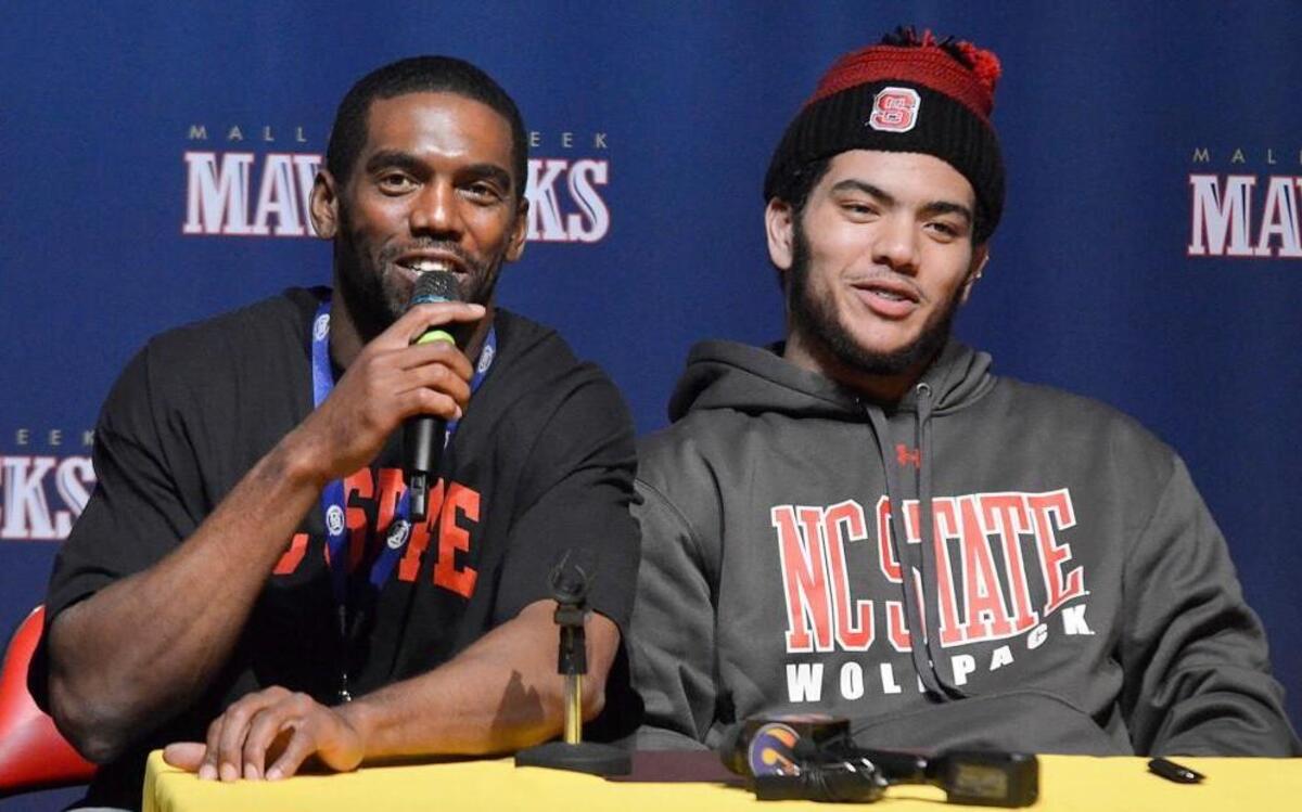 Former NFL great Randy Moss speaks after his son, Thaddeus Moss, signed with N.C. State during a press conference at Mallard Creek High School on national signing day Wednesday, Feb. 3, 2016.