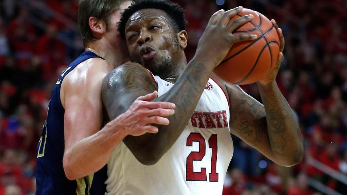 N.C. State’s BeeJay Anya gets around Georgia Tech’s Ben Lammers on Jan. 15. Anya didn’t make the trip to Tallahassee for the Wolfpack’s game at Florida State on Wednesday.