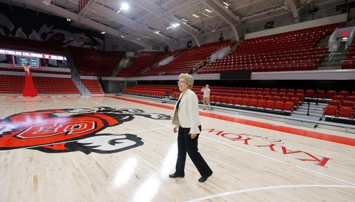 Athletic director Debbie Yow walks on the court during a tour of N.C. State's renovated Reynolds Coliseum in September 2016.