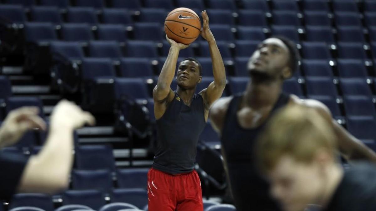 N.C. State’s Markell Johnson warms up before the Wolfpack’s game at Virginia on Sunday.