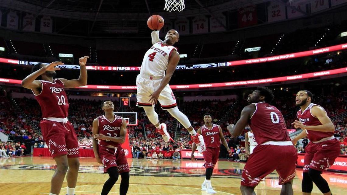 Dennis Smith Jr. goes to slam in two against Rider in December. Smith’s only college season was with a Wolfpack team that went 4-14 in the ACC.