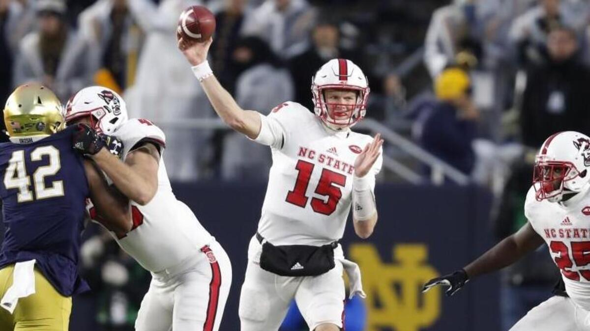 N.C. State quarterback Ryan Finley, middle, against Notre Dame in October.