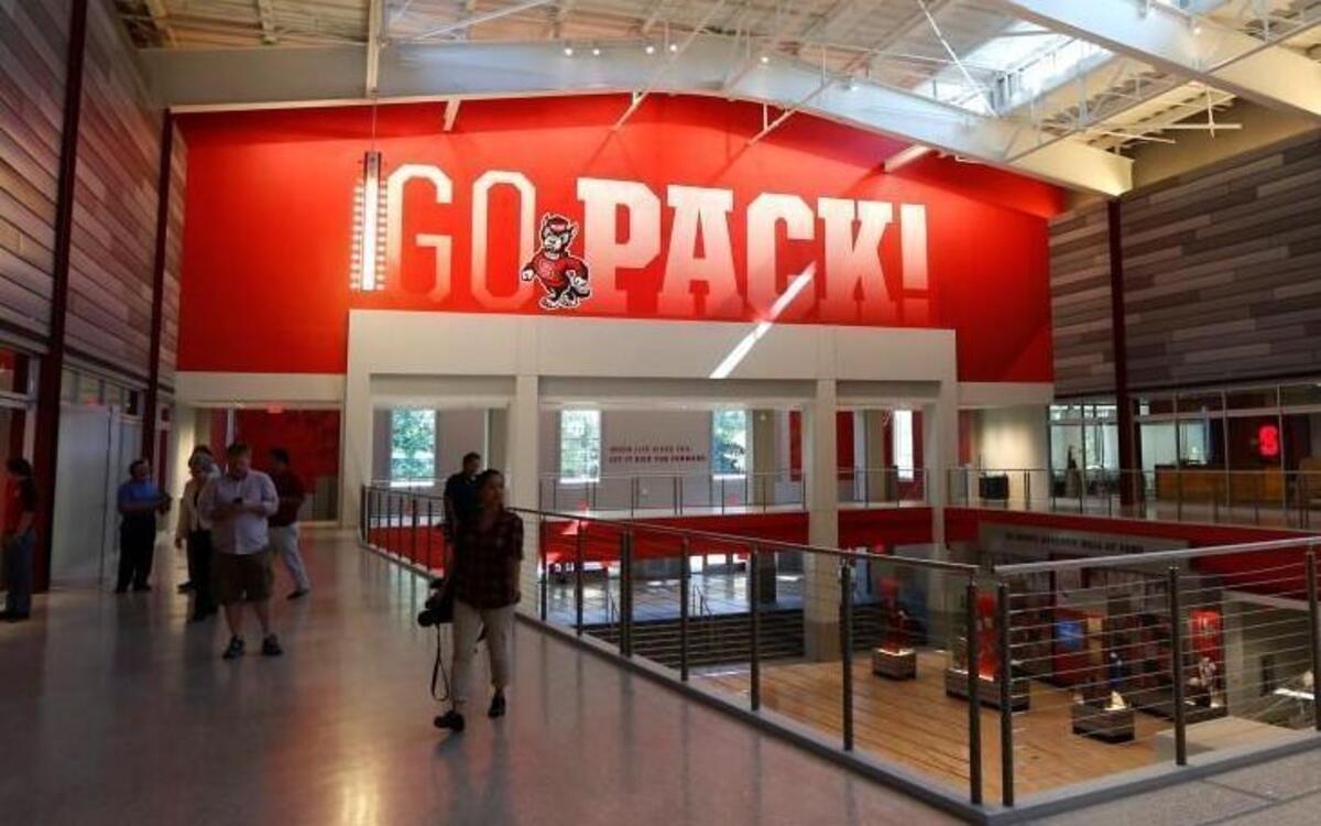 The historic noise meter that hung in the rafters of Reynolds Coliseum now hangs in the foyer of the newly renovated Reynolds Coliseum at N.C. State on Sept. 7.