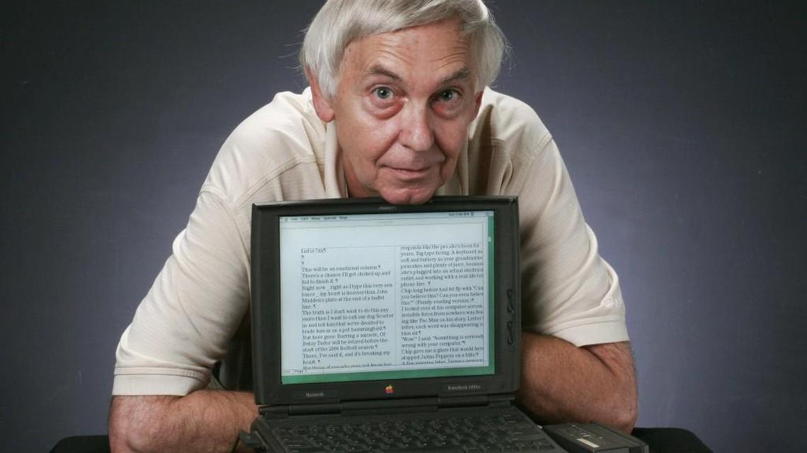 A 1996 photo shows columnist Caulton Tudor with his trusty, but very old laptop.