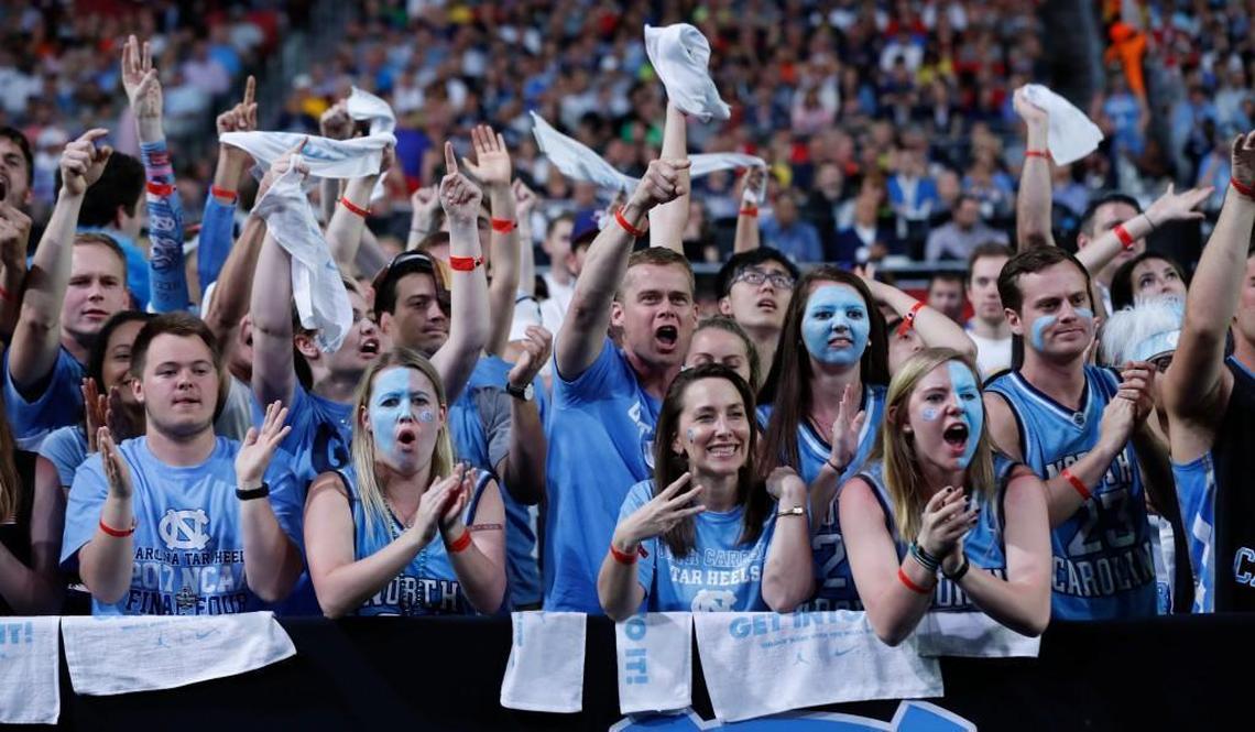 UNC fans cheer on the team during the second half of UNC’s victory over Gonzaga in the NCAA Division I men’s basketball national championship game at the University of Phoenix Stadium in Glendale, AZ, Monday, April 3, 2017.
