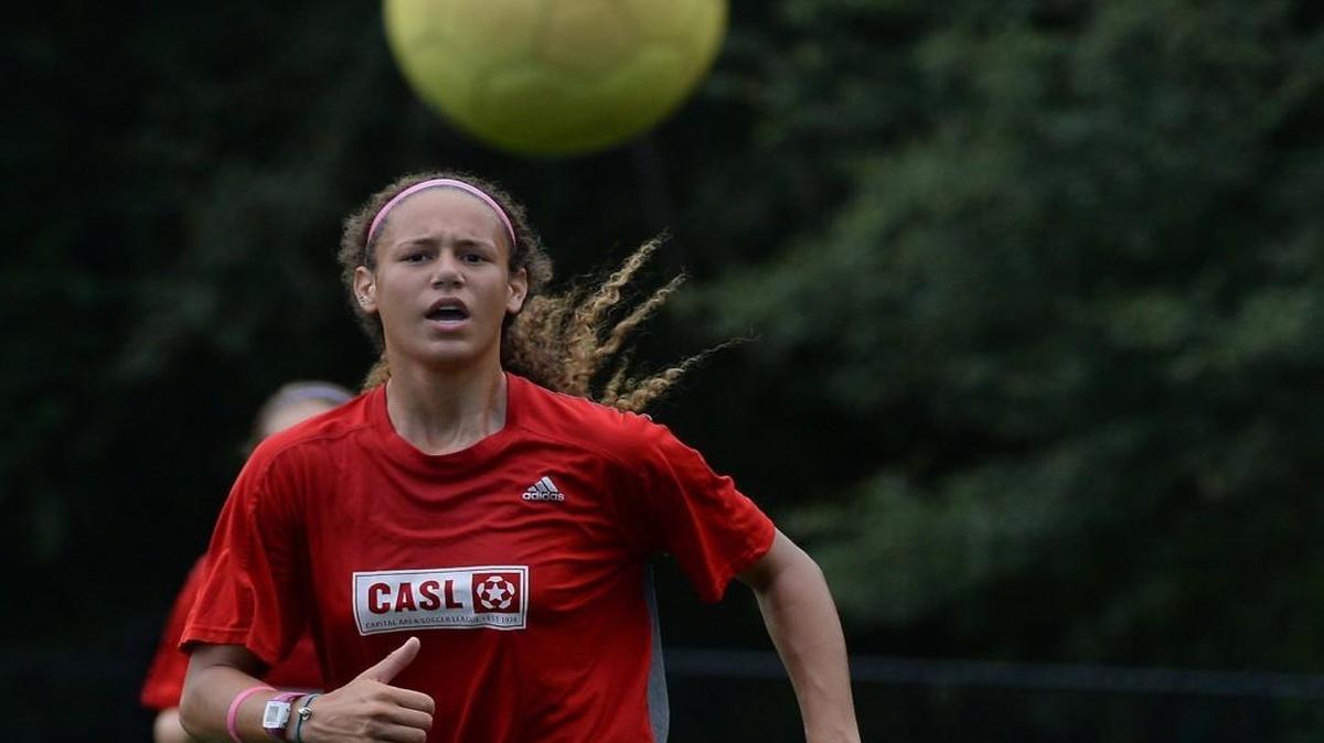 Isabella (Izzy) Brown keeps her eye on the ball as she practices with her CASL team in Raleigh on June 16. She just committed to UNC Women's Soccer which in itself is not strange but the fact she is the daughter of former N.C. State basketball and NBA star Chucky Brown is.