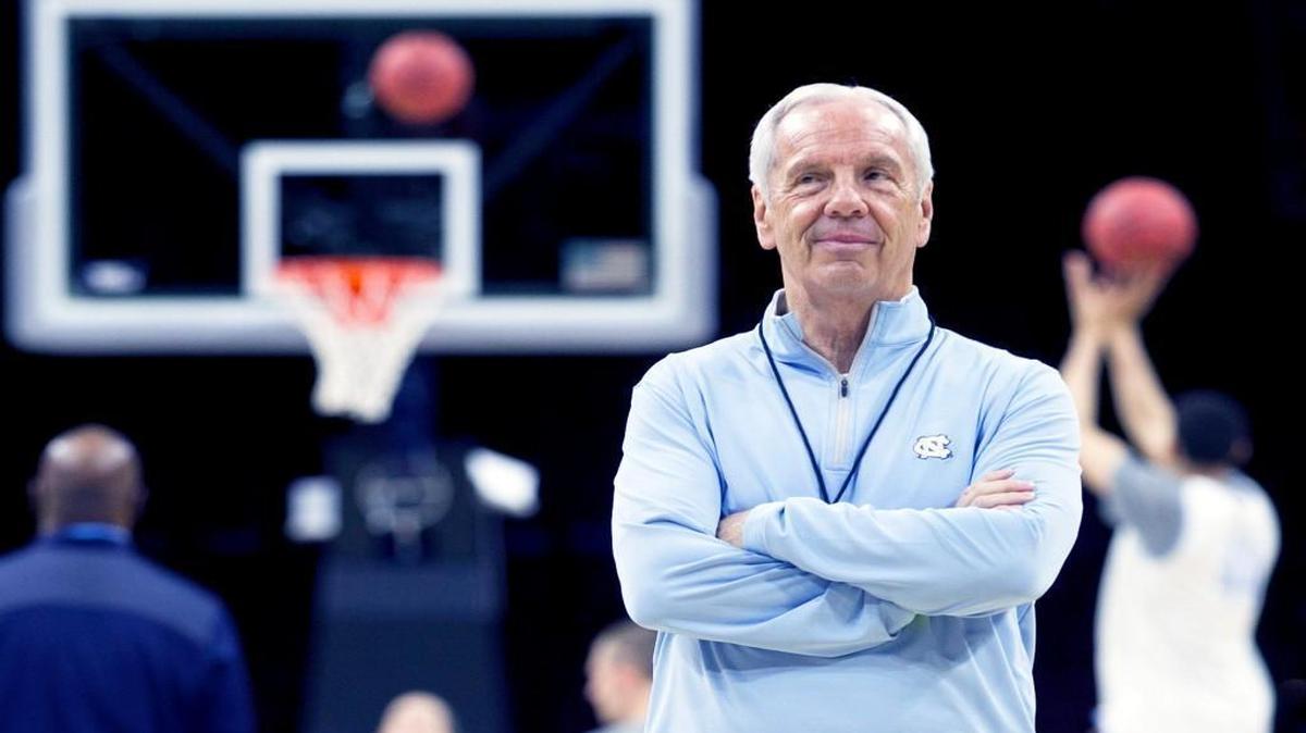 North Carolina coach Roy Williams cracks a smile as he watches his team during their practice on Thursday at the Wells Fargo Center in Philadelphia.