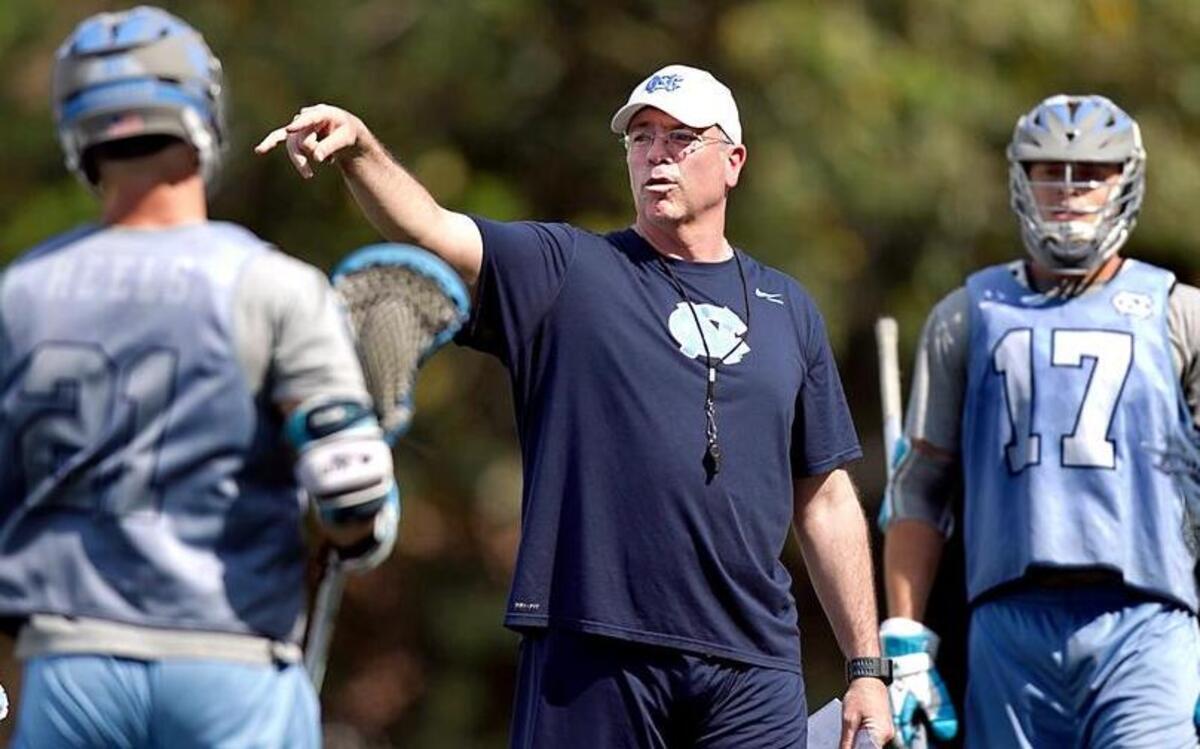 
UNC lacrosse coach Joe Breschi directs his players during practice on Wednesday, May 6, 2015 at Navy Field in Chapel Hill, N.C.
