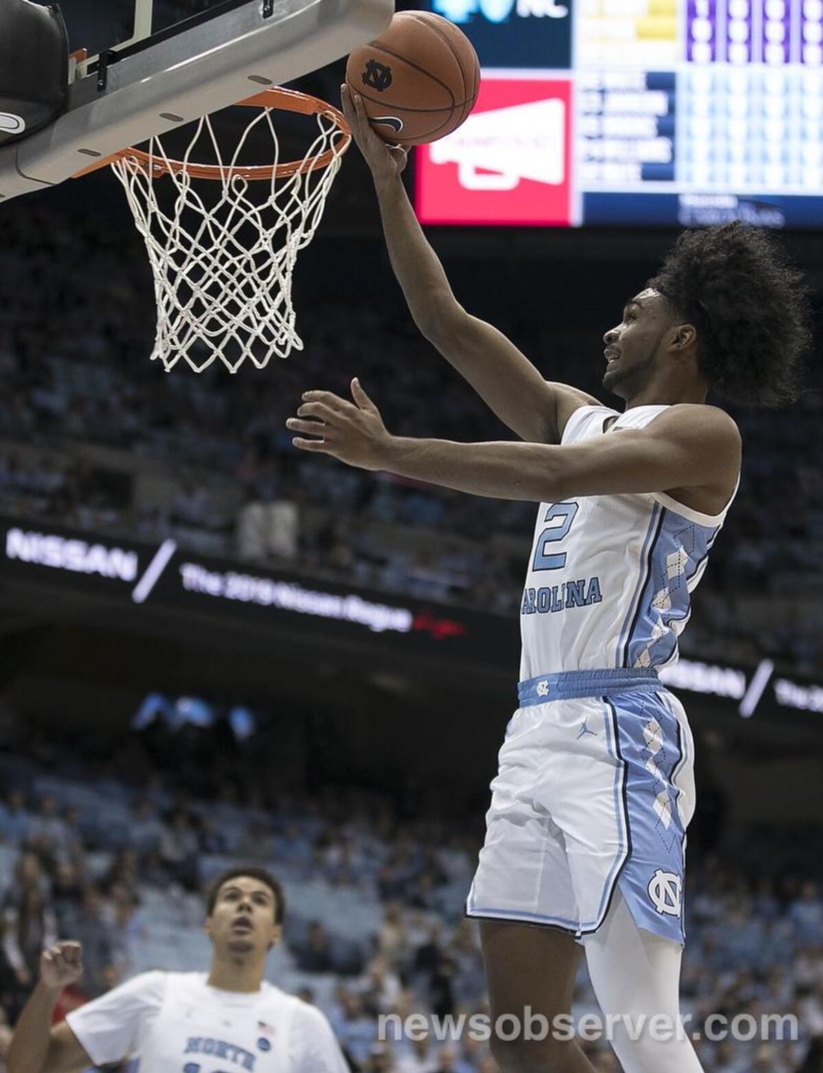 North Carolina’s Coby White (2) breaks to the basket on a fast break in the first half against Tennessee Tech on Friday, November 16, 2018 at the Smith Center in Chapel Hill, N.C.