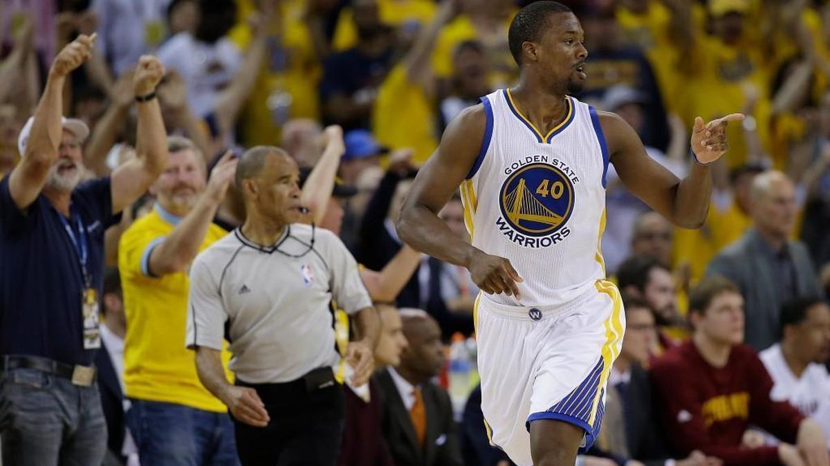 Golden State’s forward Harrison Barnes gestures after scoring against Cleveland in Game 7 of the NBA Finals on June 19. Barnes was selected for the 2016 U.S. Olympic basketball team.