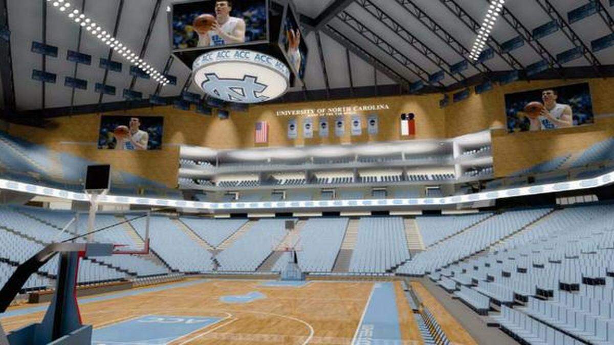 
A rendering of a floor view in the Smith Center received by UNC in 2013 as part of a proposed renovation of the basketball facility.
