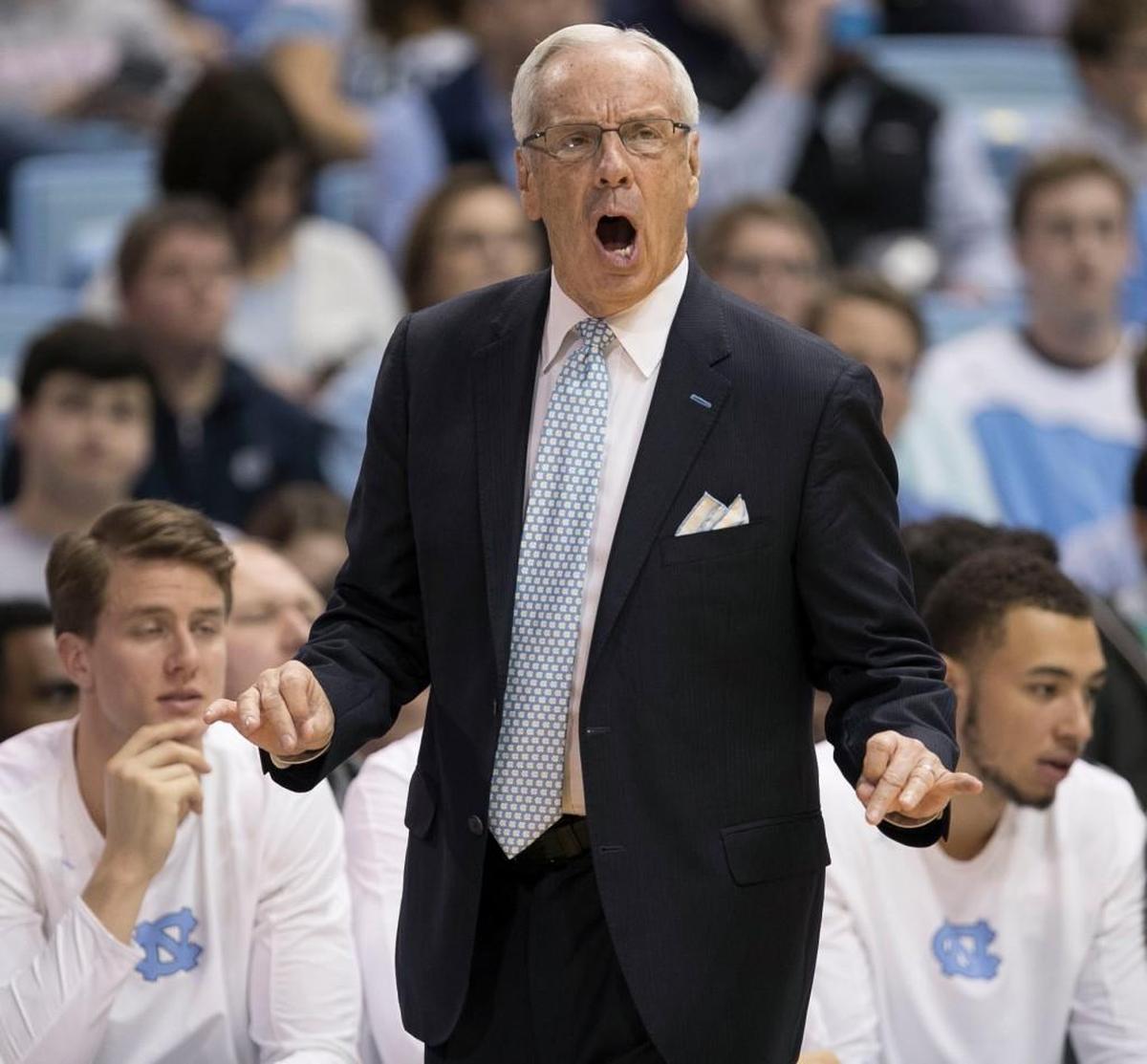 North Carolina coach Roy Williams directs his team during the second half against Wofford on Wednesday, December 20, 2017 at the Smith Center in Chapel Hill, N.C.