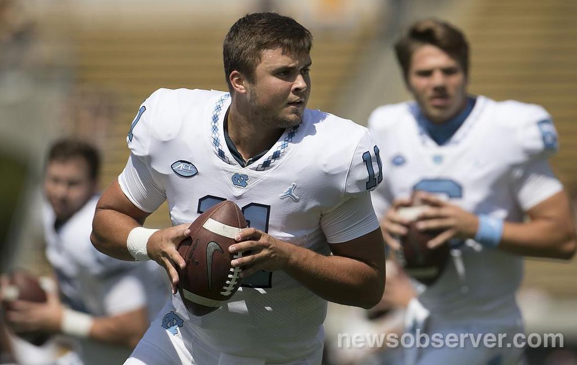 North Carolina quarterback Nathan Elliott (11) warms up for the Tar Heels’ game against California on Saturday, Sept. 1, 2018, at Memorial Stadium in Berkeley, Ca.