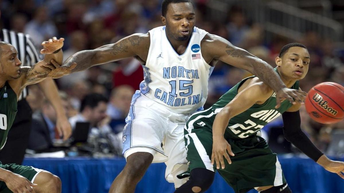 UNC's P.J. Hairston (15) makes a steal from Ohio's Stevie Taylor (22) during the first half against Ohio on Friday March 23, 2012 at the Edward Jones Dome in St. Louis, Missouri.
