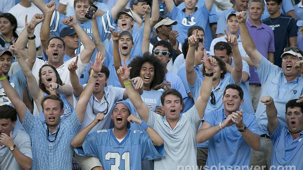North Carolina fans celebrate the Tar Heels’ 37-35 victory over Florida State on Saturday October 1, 2016 at Doak Campbell Stadium in Tallahassee, Florida.