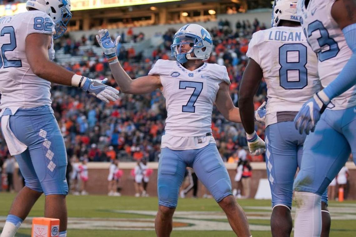 North Carolina’s Austin Proehl (7) celebrates a touchdown in October.