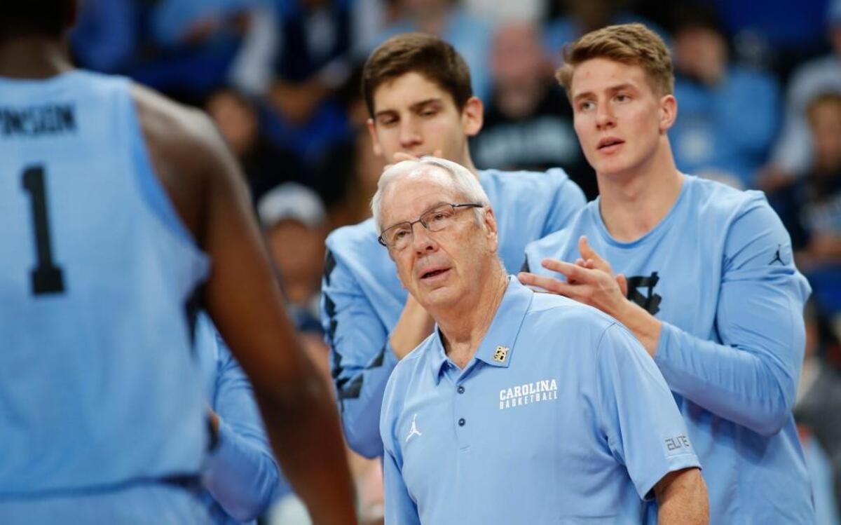 North Carolina head coach Roy Williams looks toward Theo Pinson (1) in the second half.