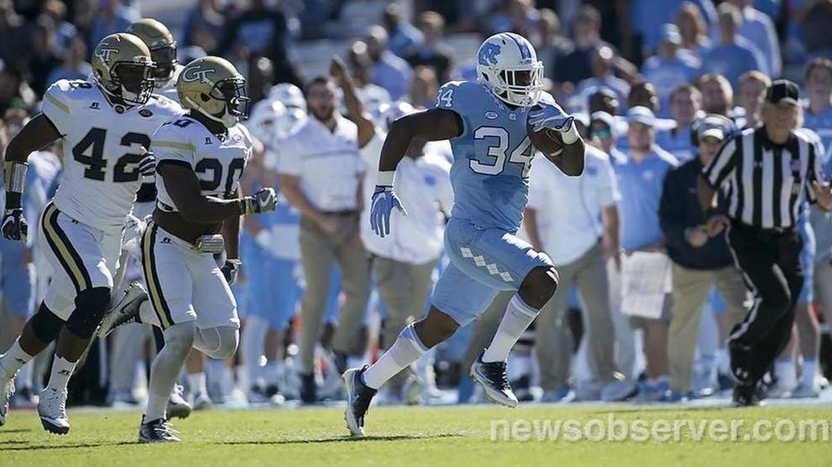 UNC running back Elijah Hood ran for a season-high 168 yards and three touchdowns on Saturday against Georgia Tech.