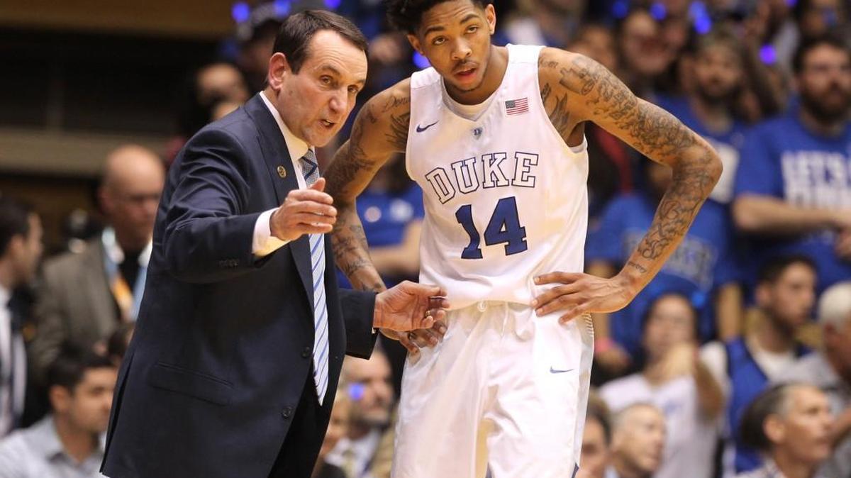 Duke head coach Mike Krzyzewski talks with Brandon Ingram during Duke’s win over N.C. State on Feb. 6. Ingram was heavily recruited by Roy Williams and North Carolina, but the Tar Heels’ NCAA investigation factored into his decision to go to Duke instead.