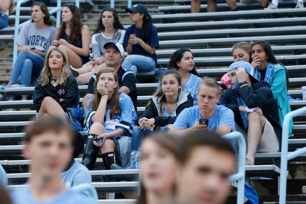 North Carolina fans watch during the second half of Notre Dame's 33-10 victory over UNC at Kenan Stadium.