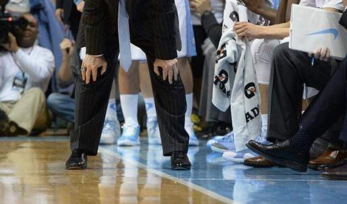 
UNC coach Roy Williams reacts as the Tar Heels fall behind near of the 84-77 loss to Duke at the Dean Smith Center in Chapel Hill.
