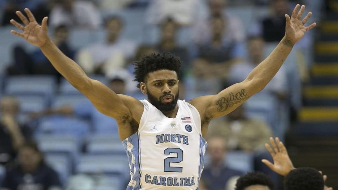 North Carolina’s Joel Berry defends Long Beach’s Justin Bibbins (21) during the second half at the Smith Center in Chapel Hill.