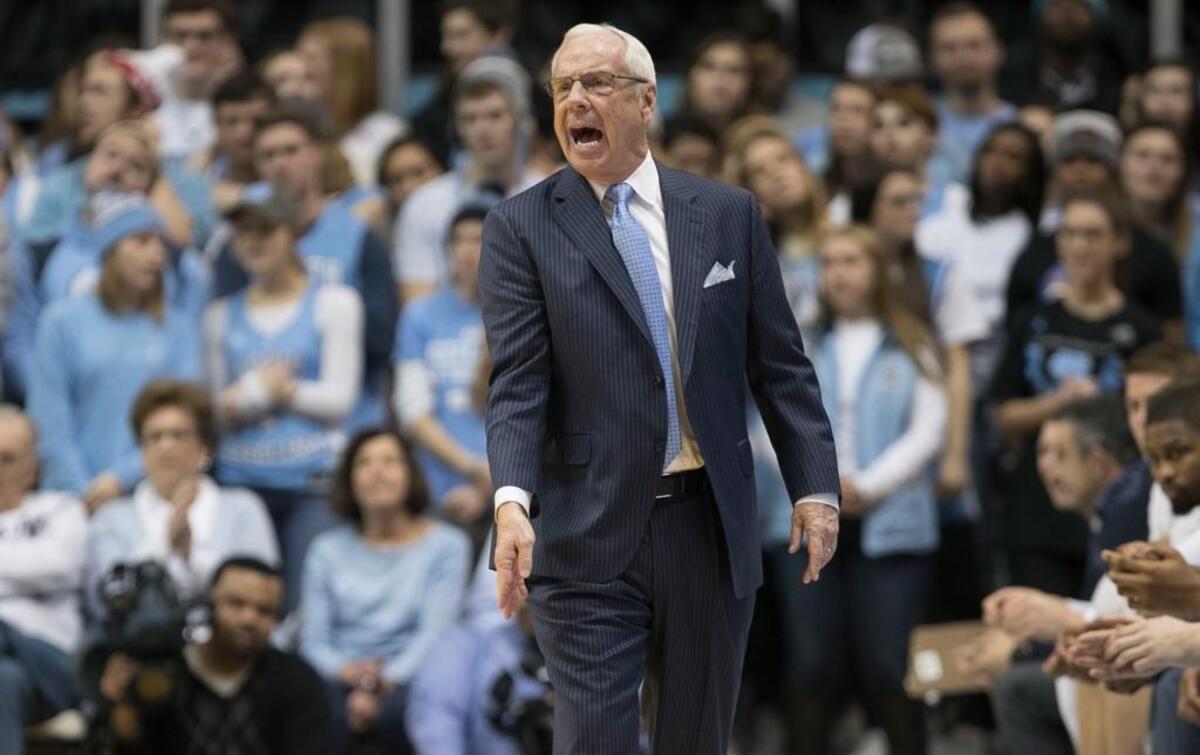 North Carolina coach Roy Williams directs his team during the first half against Wake Forest on Saturday, December 30, 2017 at the Smith Center in Chapel Hill, N.