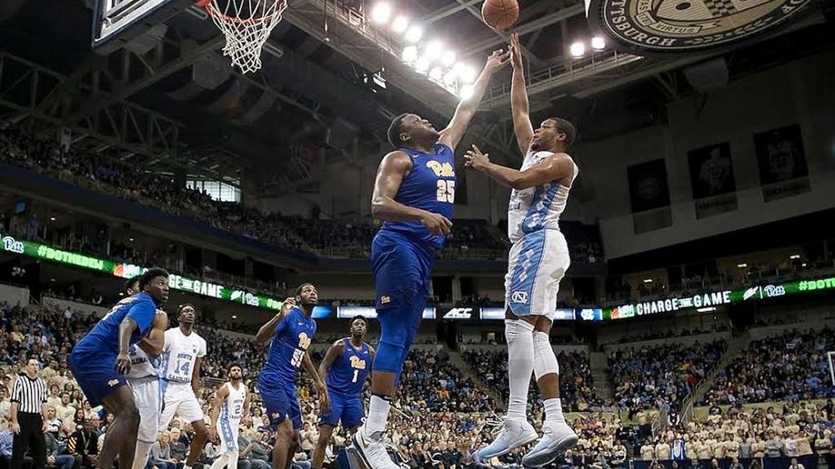 North Carolina’s Kennedy Meeks (3) puts up a shot against Pittsburgh’s Rozelle Nix (25) during the second half on Saturday, February 25, 2017 at the Petersen Events Center in Pittsburgh, Pa. Meeks scored 18 points and had 10 rebounds in the Tar Heels’ 85-67 victory over Pitt.