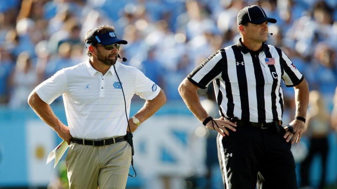 North Carolina Tar Heels coach Larry Fedora paces the sidelines during his team’s game against Duke on Saturday.