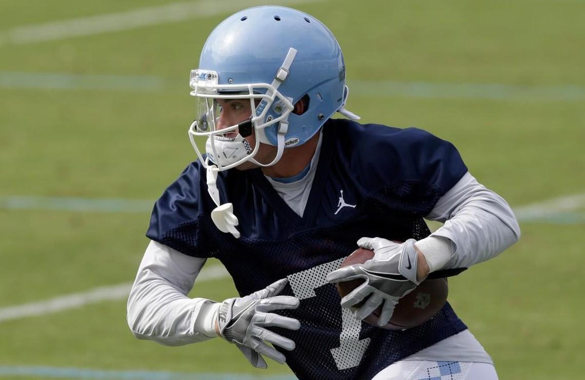 North Carolina wide receiver Austin Proehl runs the ball during practice in early August.