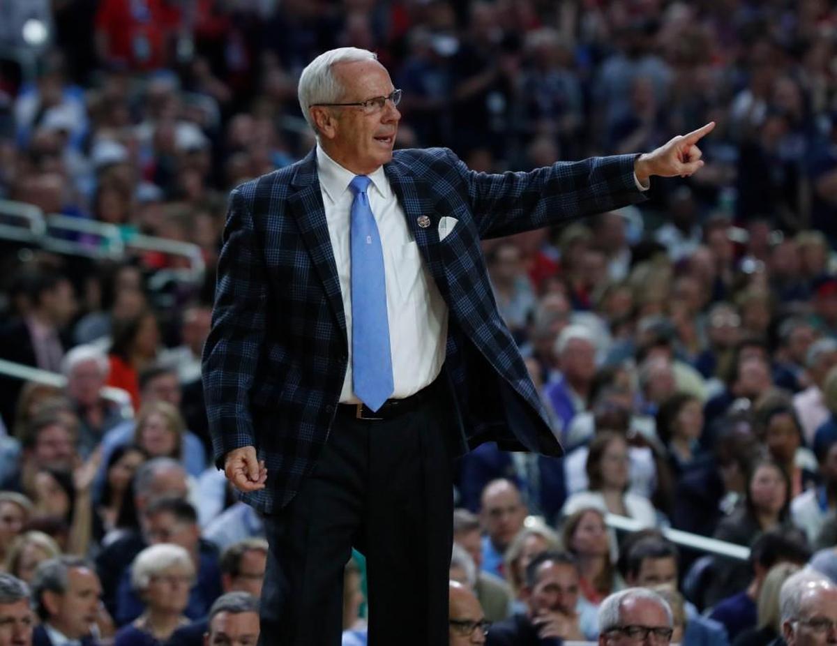 North Carolina head coach Roy Williams instructs his team during the second half of UNC's victory over Gonzaga in the NCAA Division I men's basketball national championship game at the University of Phoenix Stadium in Glendale, AZ, on April 3, 2017.