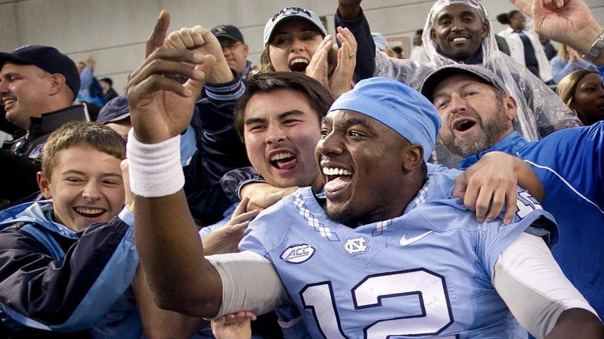 North Carolina quarterback Marquise Williams celebrates the Tar Heels 41-38 victory over Georgia Tech on Oct. 3. A win over Clemson Saturday night would give the Tar Heels their first ACC championship in 35 years.