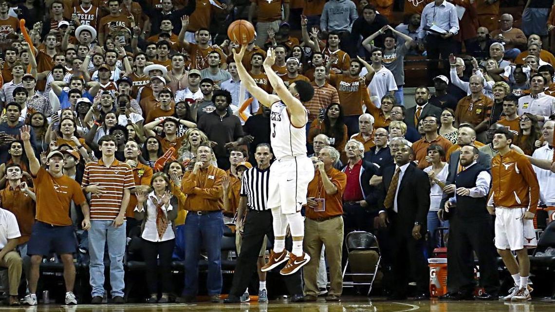 Javan Felix of the Texas Longhorns shoots a jump shot at the buzzer to beat the Tar Heels on Dec. 12.